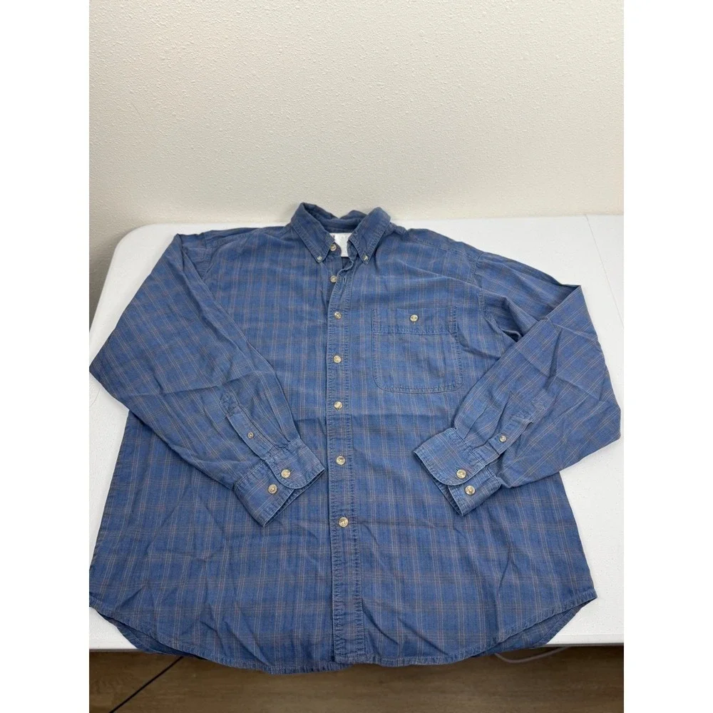 VTG Wrangler Rugged Wear Mens XL Blue Plaid Long Sleeve‎ Button Down Shirt